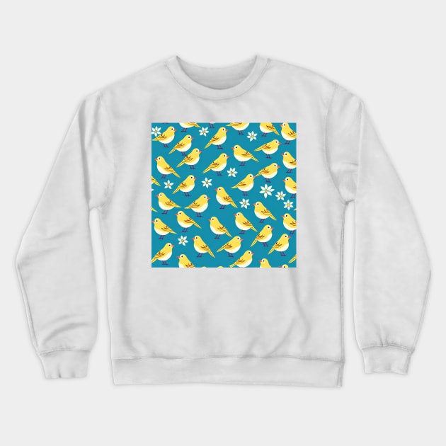 Cheerful Canaries Pop Art Pattern with Simplistic Cartoonish Style Crewneck Sweatshirt by thejoyker1986